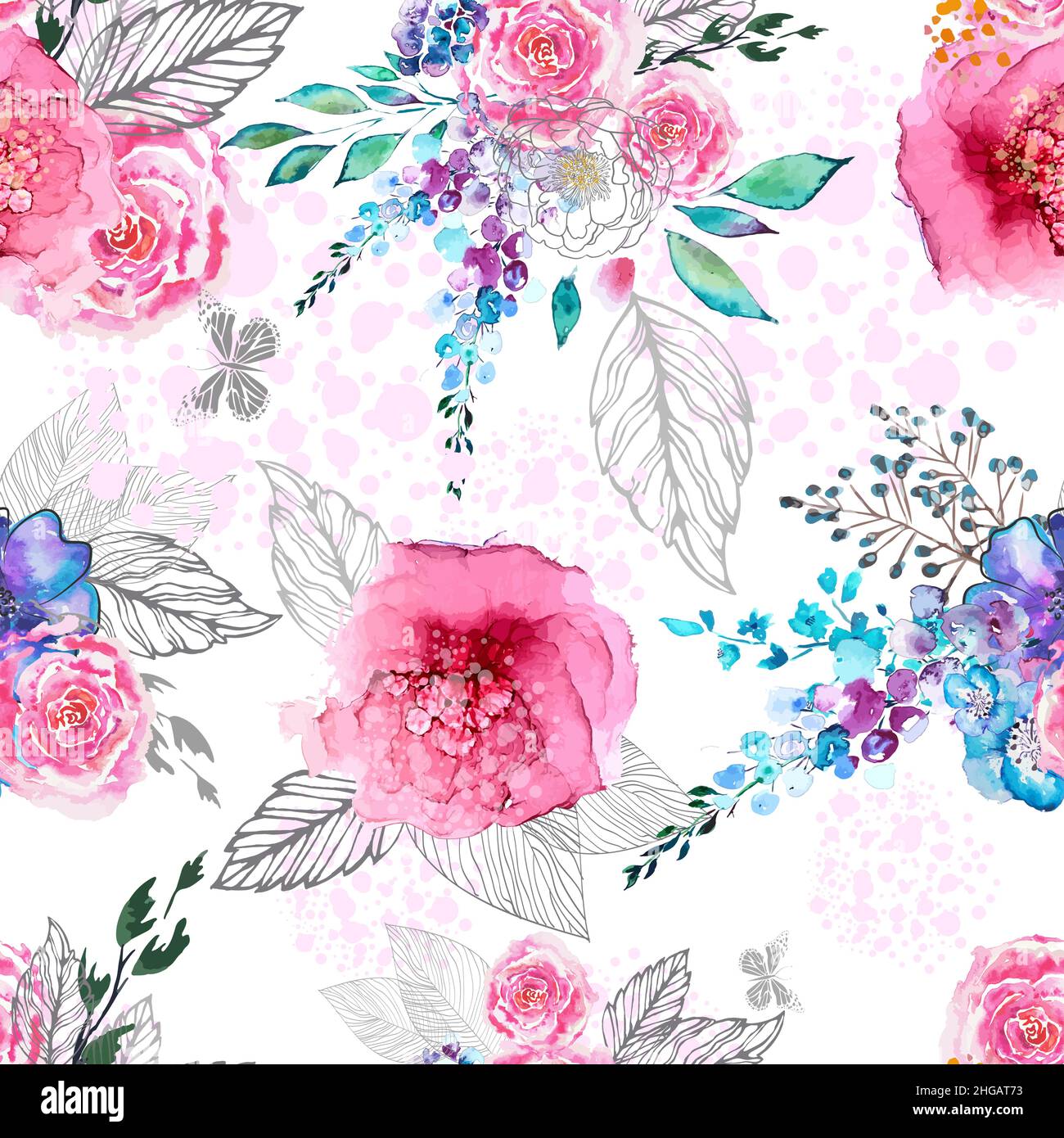 Seamless background watercolor flowers. Vector illustration Stock Vector