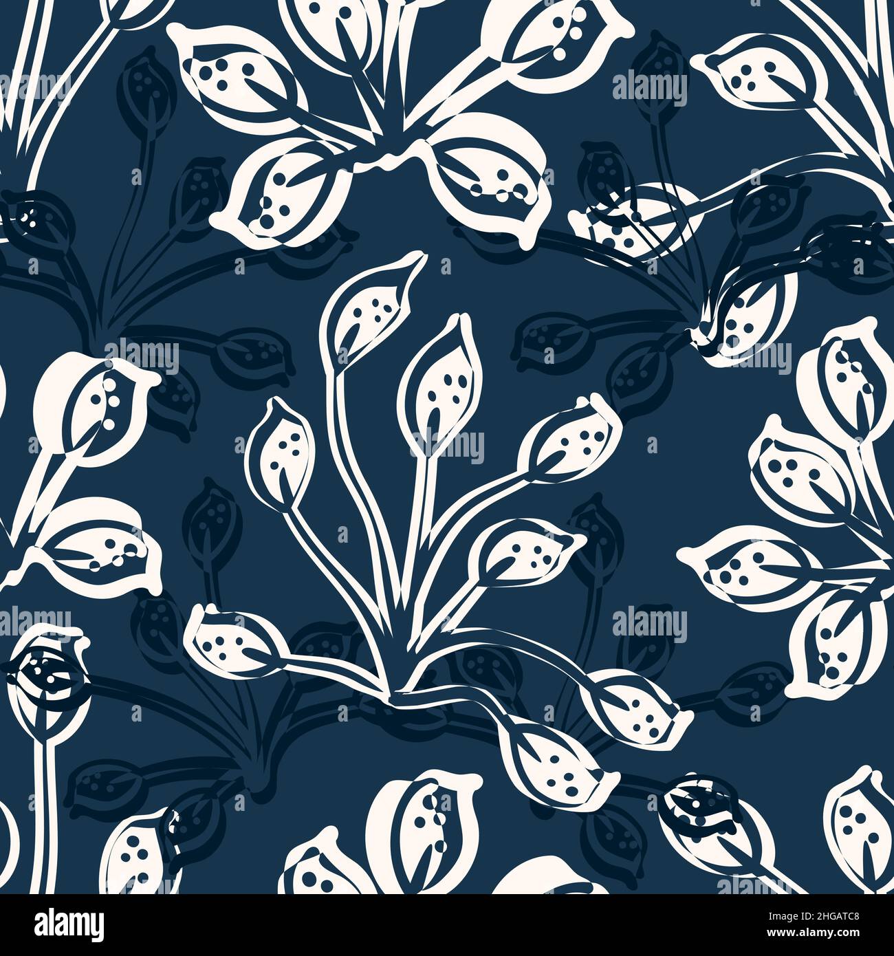 Modern abstract wild meadow flower seamless vector pattern background ...