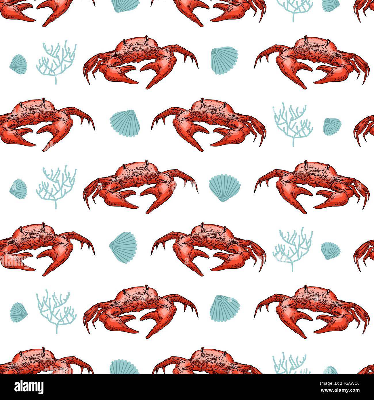 Crab pattern seamless. sea cancer background. Baby fabric ornament Stock Vector