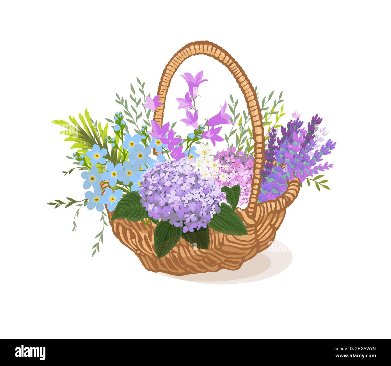 Flower Basket Vector Cartoon Illustration, Flower Concept Art Vector