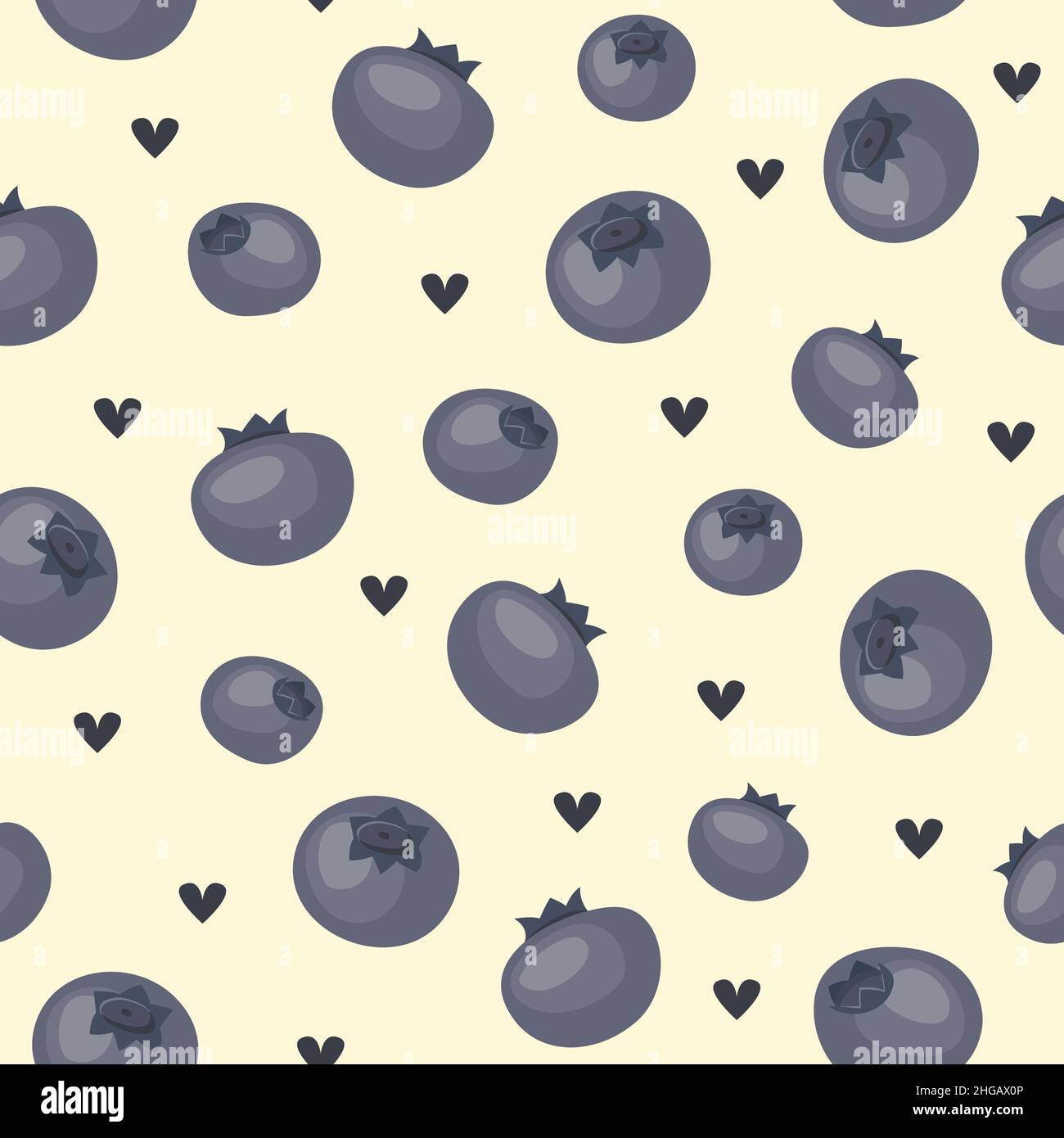 Vector seamless pattern with blueberries. Flat style Stock Vector