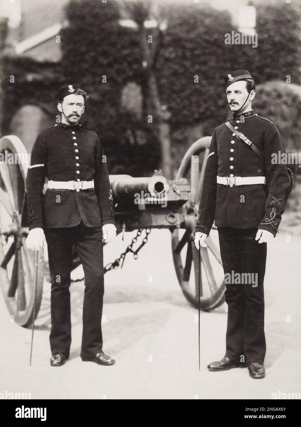 Vintage late 19th century photograph: 1890's British Army Regiment: Postmen, Royal Military Academy. Stock Photo