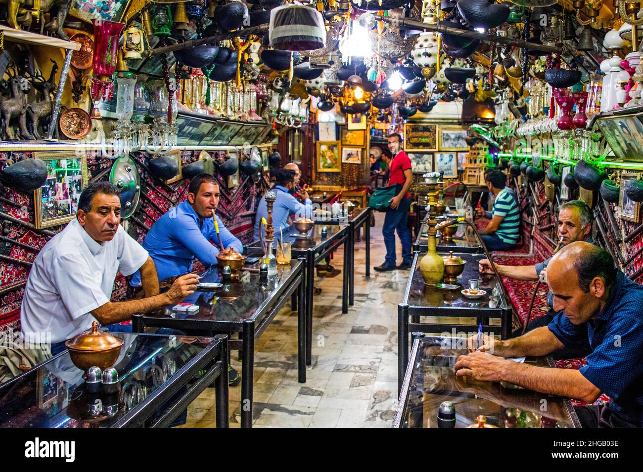 Shisha Water Pipe Cafe, The Grand Bazaar, Isfahan, Isfahan, Iran Stock