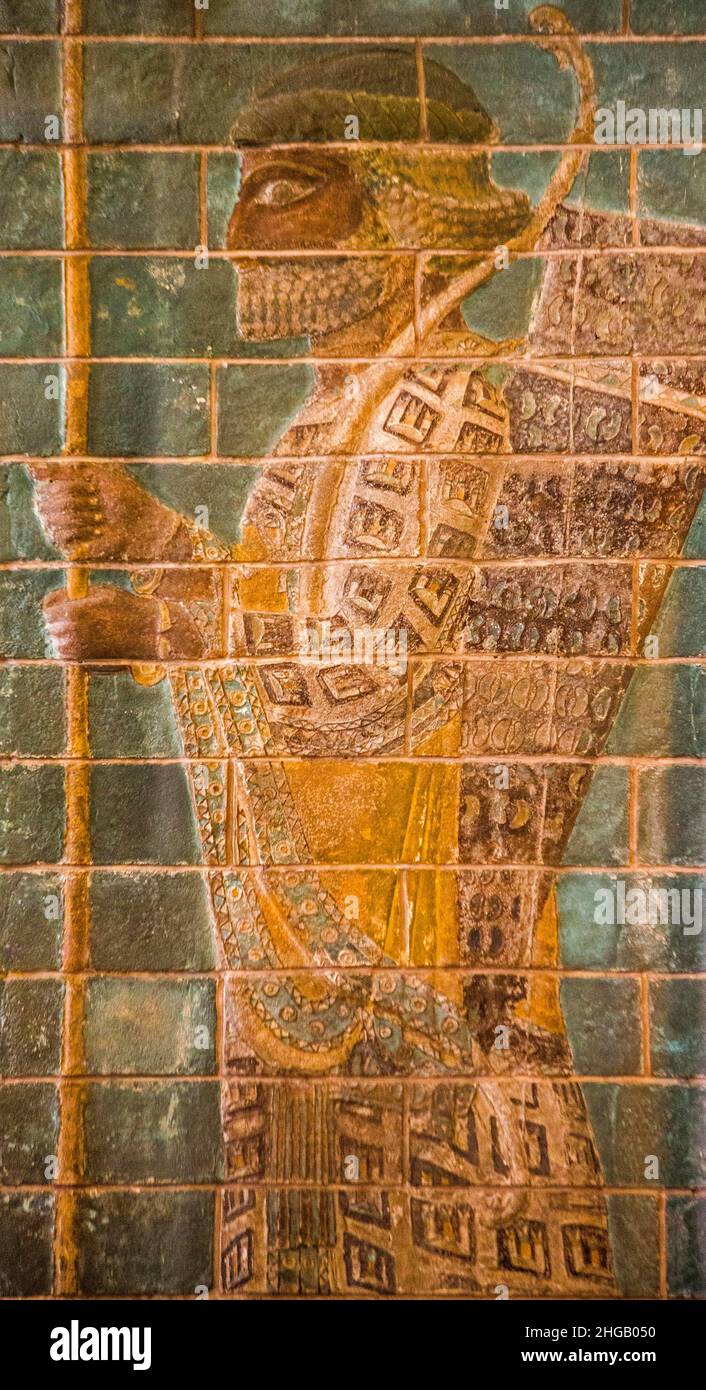 Coloured depiction of a Persian archer and spearman, Susa (Khuzestan), 5th century B. C. National Museum, Tehran, Tehran, Iran Stock Photo