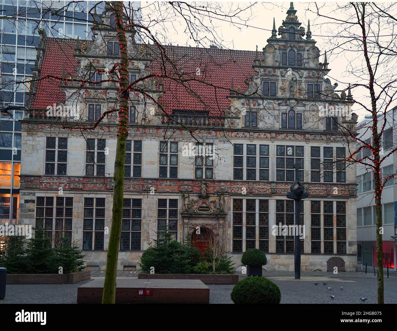Bremen, Germany - Jan 16 2022 This Weser Renaissance-style house was built between 1619 and 1621 and is called 'Gewerbehaus' ( guild building) Stock Photo