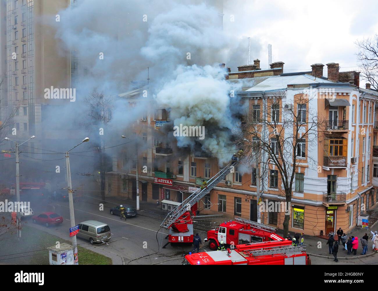 Odessa, Ukraine December 29, 2016 Fire in apartment building. Strong