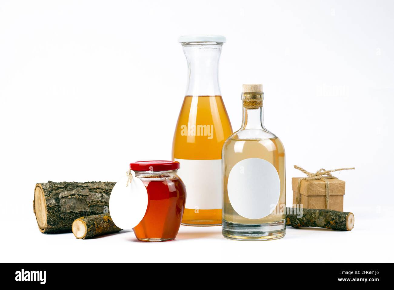 Homemade fruit juice, jam and alcohol. Natural production concept. Part