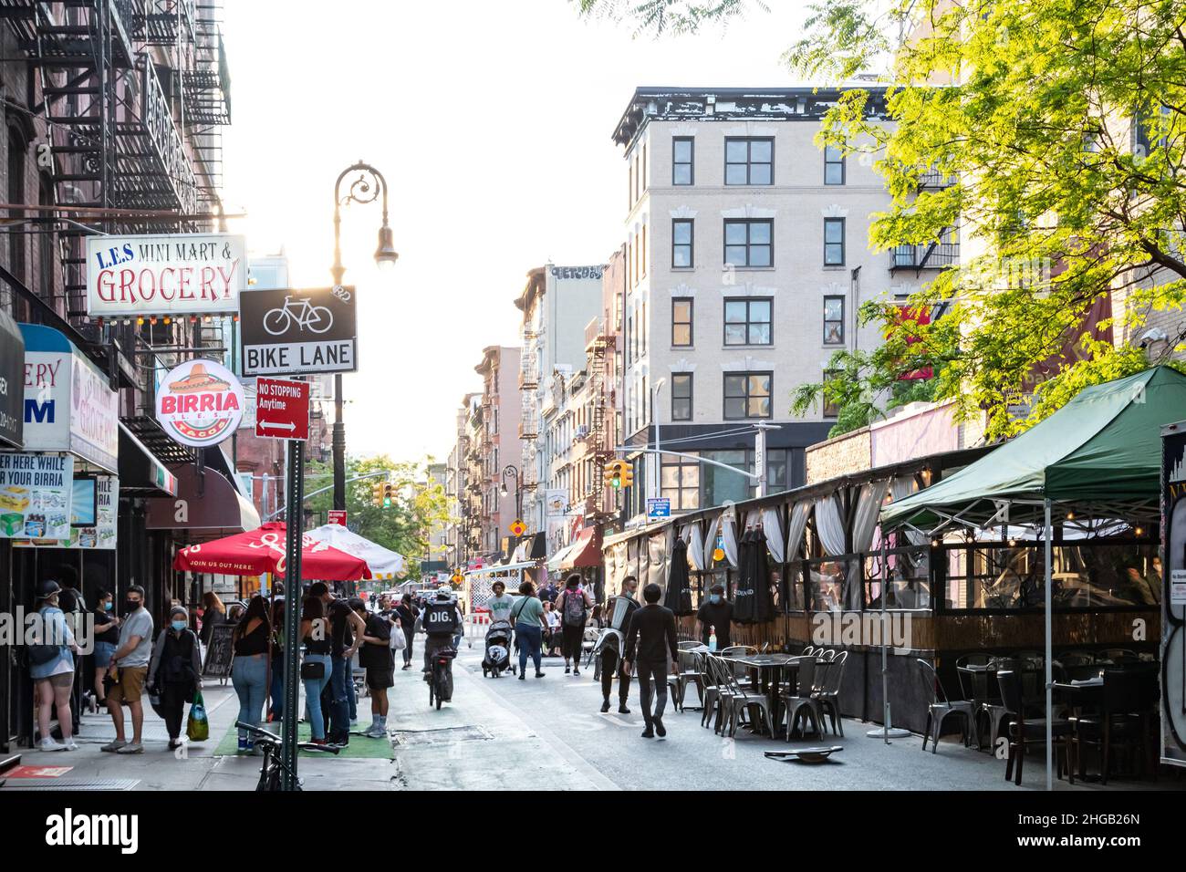 New York City Groups of people gather at the crowded bars and restaurants on Rivington Street