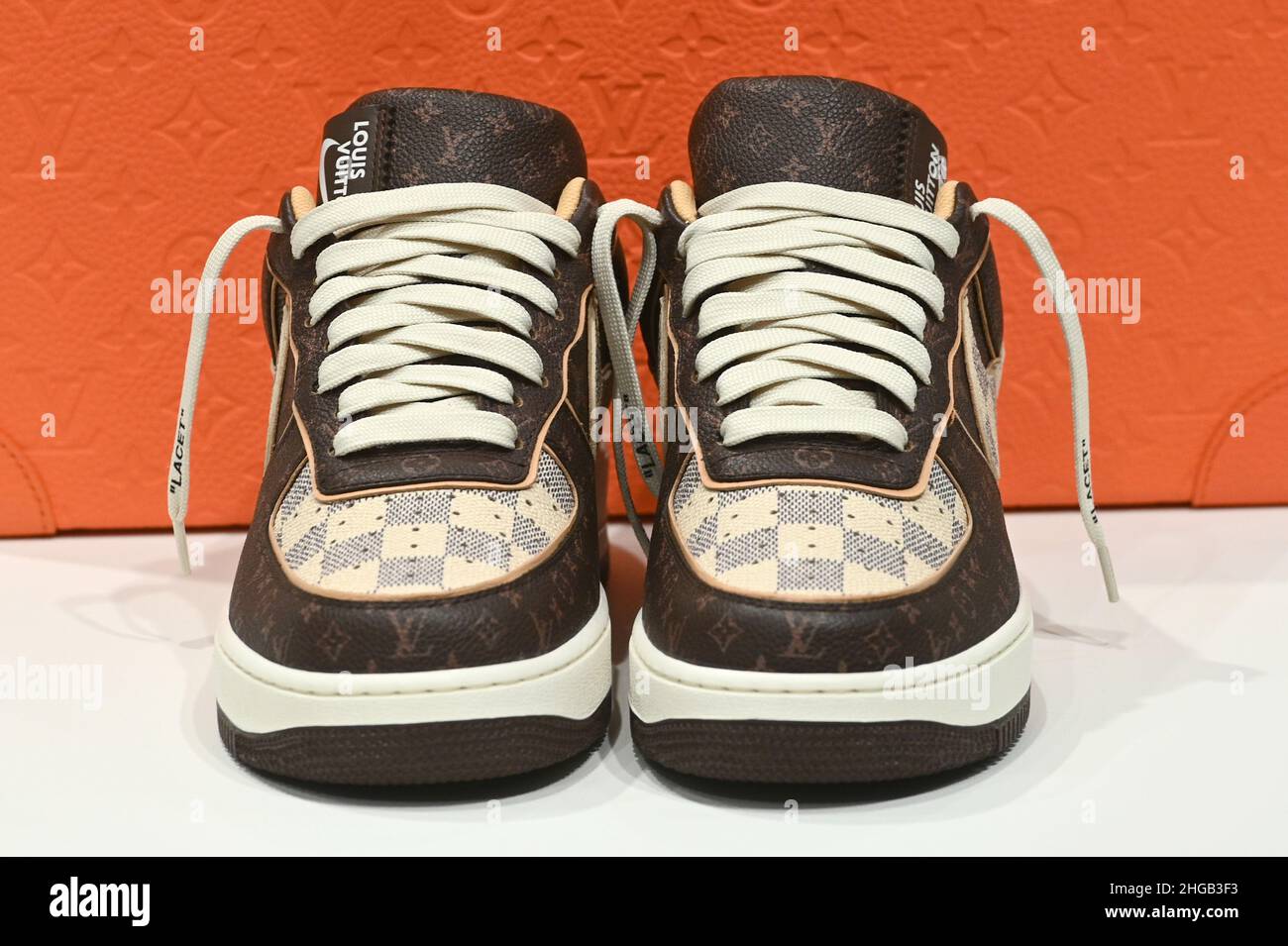 Preview of a pair of Louis Vuitton and Nike “Air Force 1” by