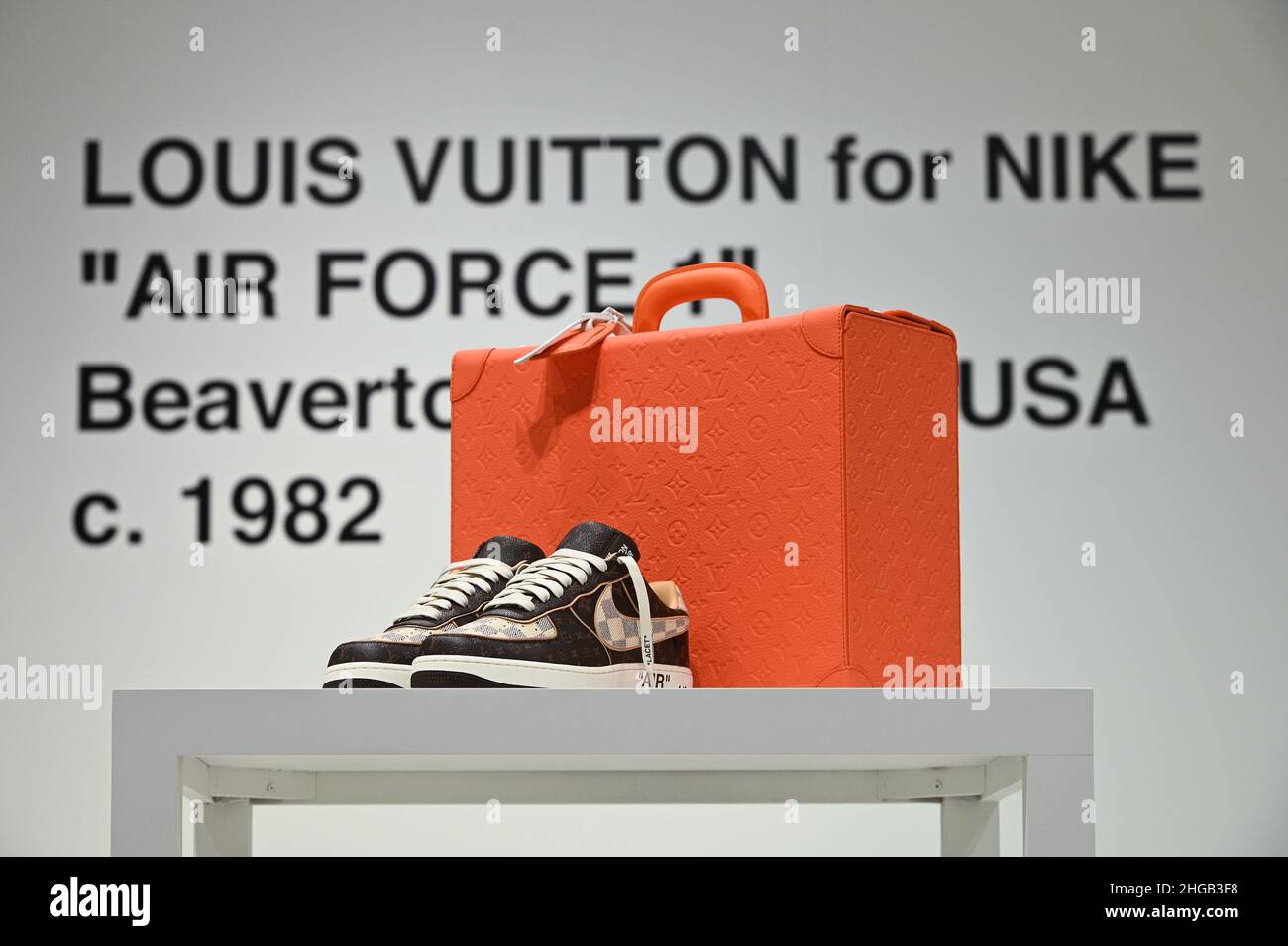 Preview of a pair of Louis Vuitton and Nike “Air Force 1” by