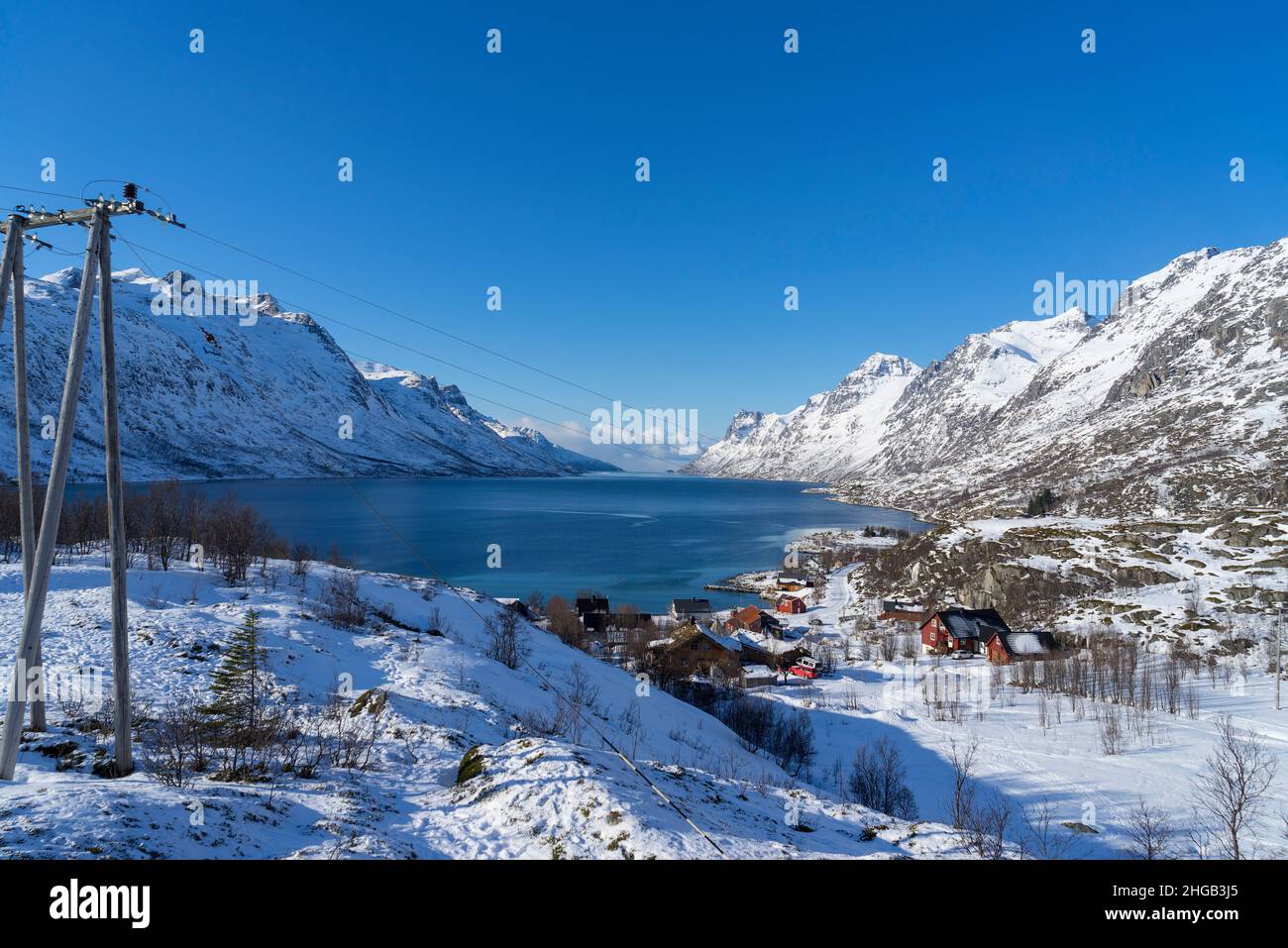 View along  the  fjord at Erstfjordsbotn, Kvaloya, Tromso, Norway Stock Photo