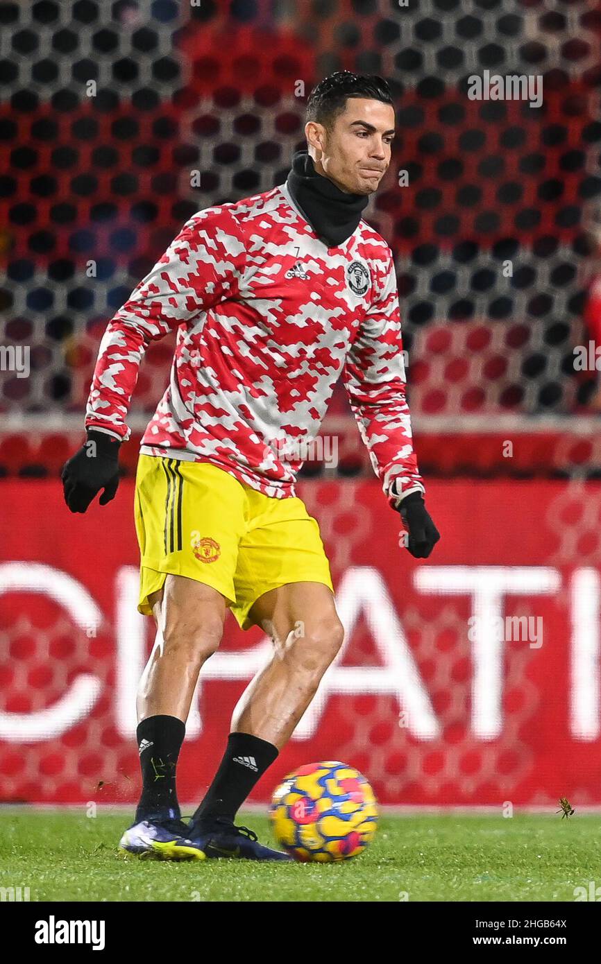 Cristiano Ronaldo #7 of Manchester United during the pre-game warmup in, on 1/19/2022. (Photo by Craig Thomas/News Images/Sipa USA) Credit: Sipa USA/Alamy Live News Stock Photo