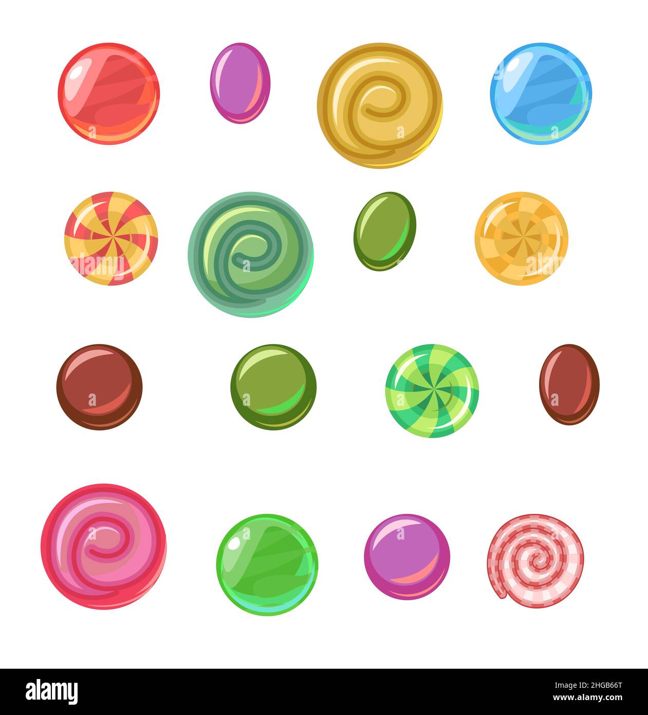 Set. Assorted dessert sweets. Candy caramel. Lollipops. Flat cartoon ...