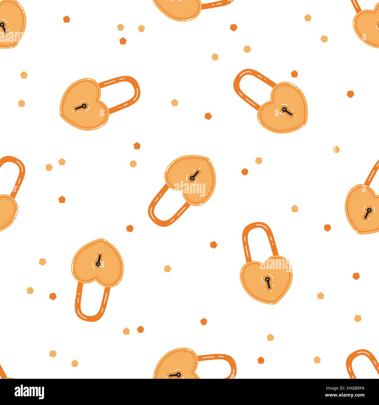 St. Valentine's Day seamless pattern with golden heart-shaped locks Stock Vector