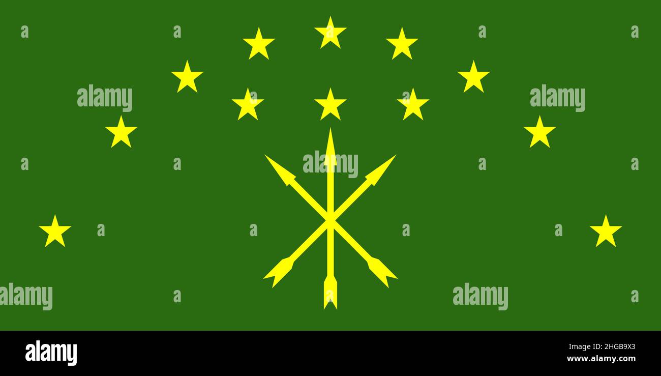 Official Large Flat Flag of Adygea Horizontal Stock Photo