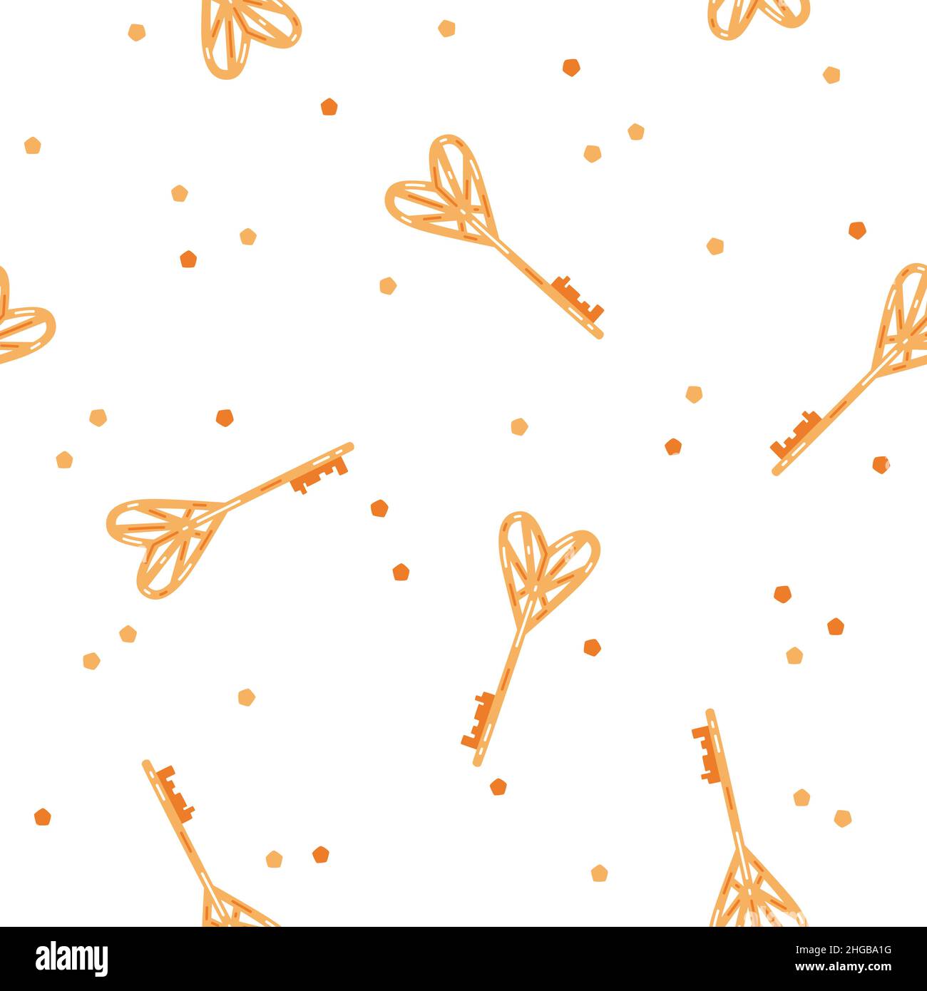 St. Valentine's Day seamless pattern with golden heart-shaped keys Stock Vector
