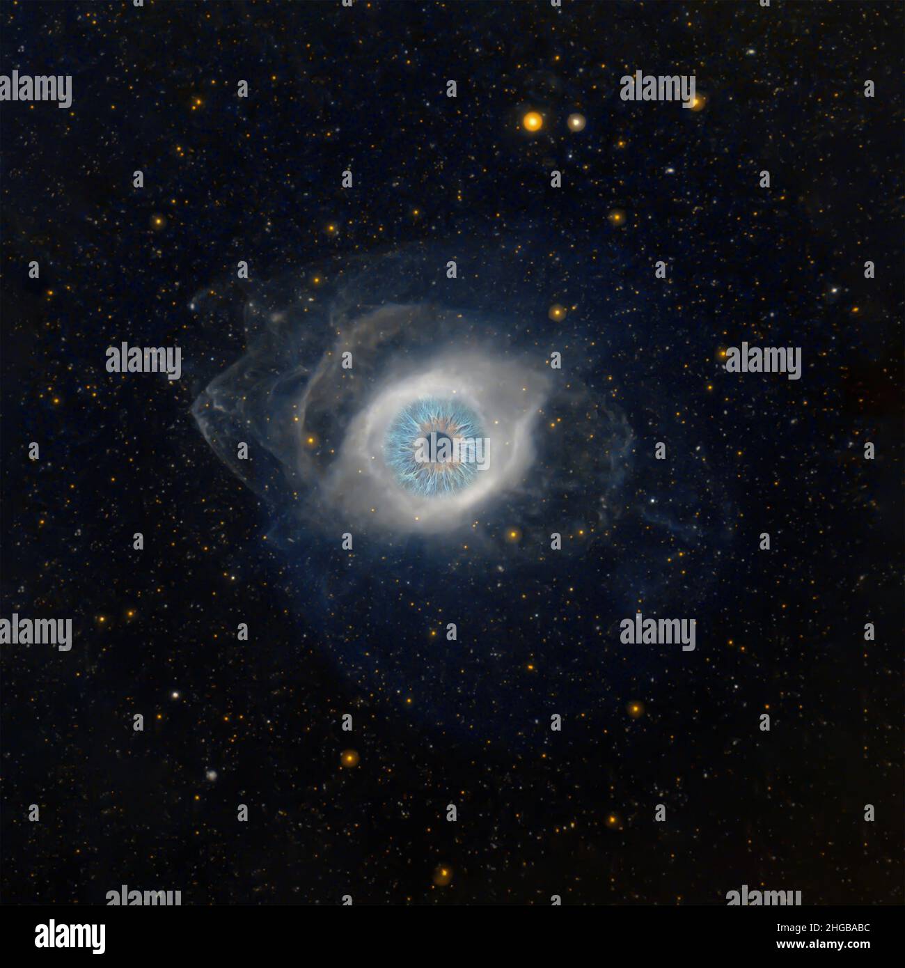 Helix Nebula NGC 7293. Illustration of human eye, the eye of god. Elements of this photo furnished by NASA. 3d rendering. Stock Photo