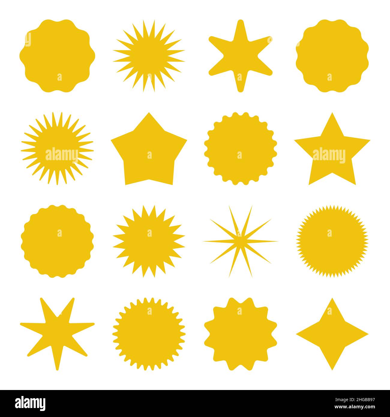 Retro stars, sunburst symbols. Vintage sunbeam icons. Yellow shopping labels, sale or discount sticker, quality mark. Special offer price tag Stock Vector