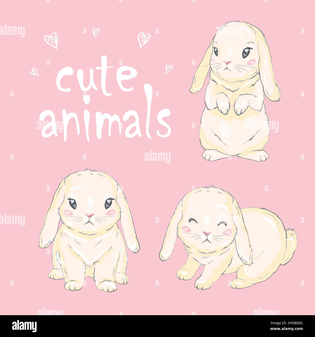 Cute bunny, vector, illustration animal rabbit happy Stock Vector Image ...