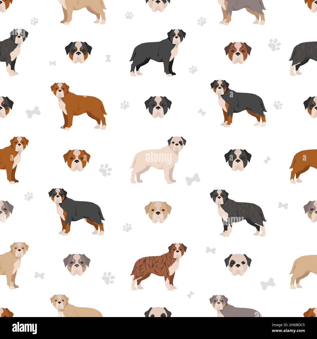 Olde English Bulldogge, Leavitt Bulldog seamless pattern. Different