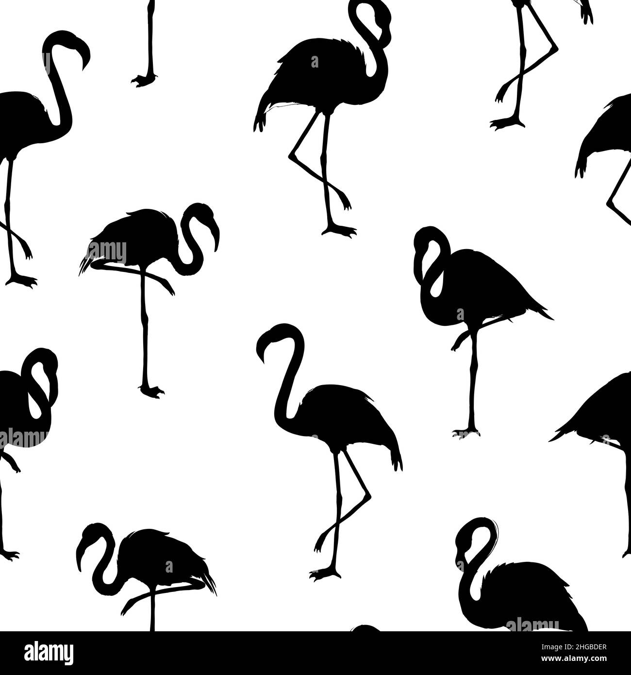 Vector seamless pattern with flamingo, silhouette, illustration Stock Vector