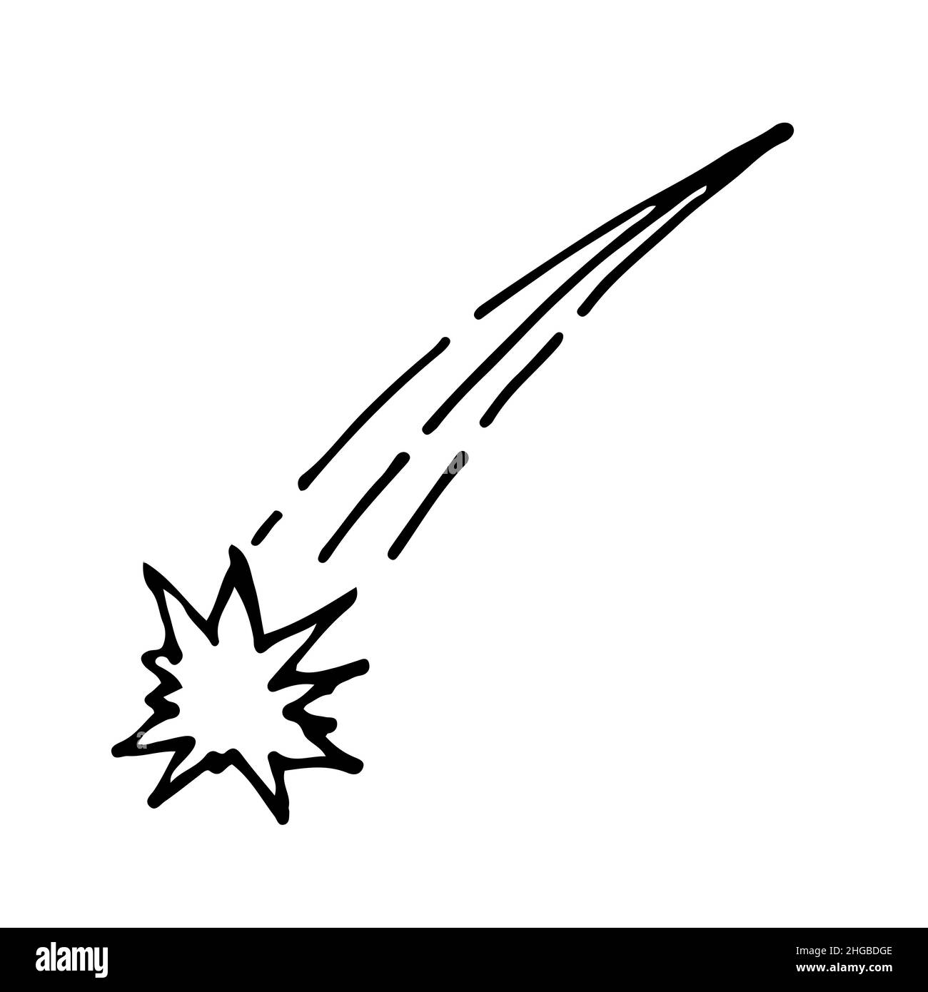 Falling star. Beautiful space object. Simple doodle drawing in childish ...