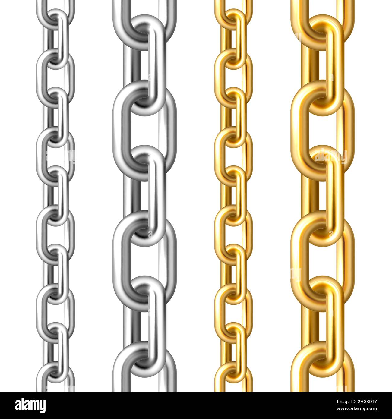 Realistic seamless golden and silver chains isolated on white