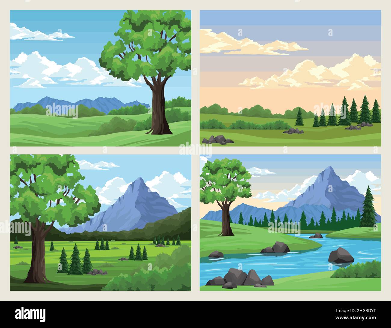four wanderlust nature scenes Stock Vector
