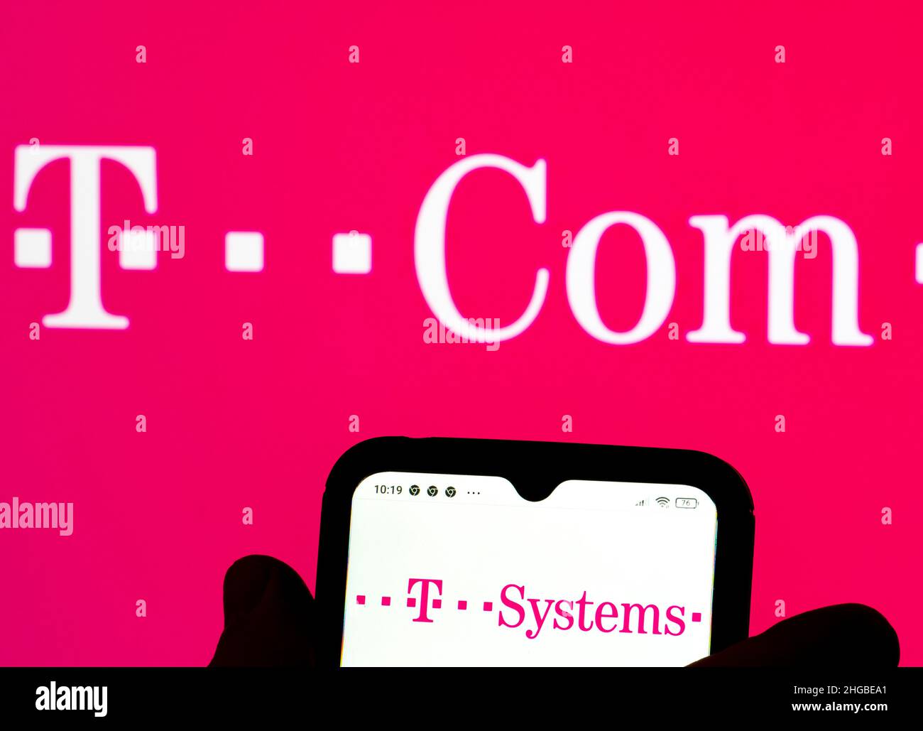 In this photo illustration, the TSystems International GmbH logo is