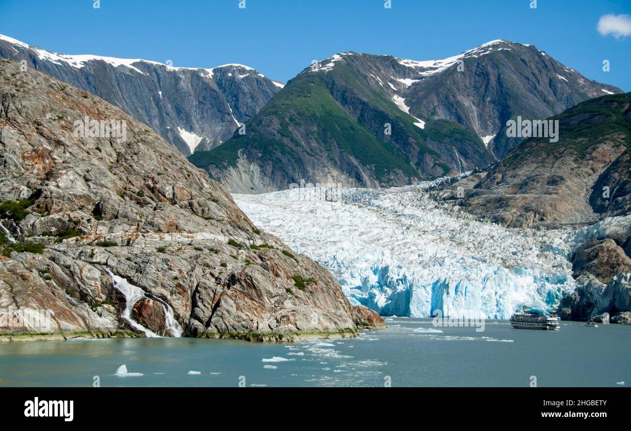 Small icebergs floating from North Sawyer Glacier in Tracy Arm a 25 mile of Glacier bay, Alaska. Stock Photo