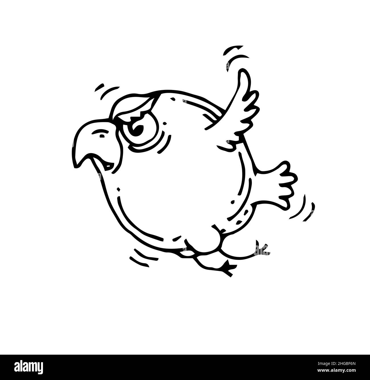 Round funny bird. Cartoon character. Outline sketch. Hand drawing is isolated on a white background. Vector Stock Vector