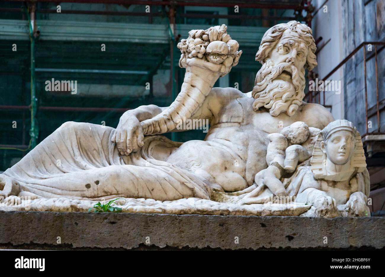 The marble statue of the Nile God in Naples, Campania, Italy Stock