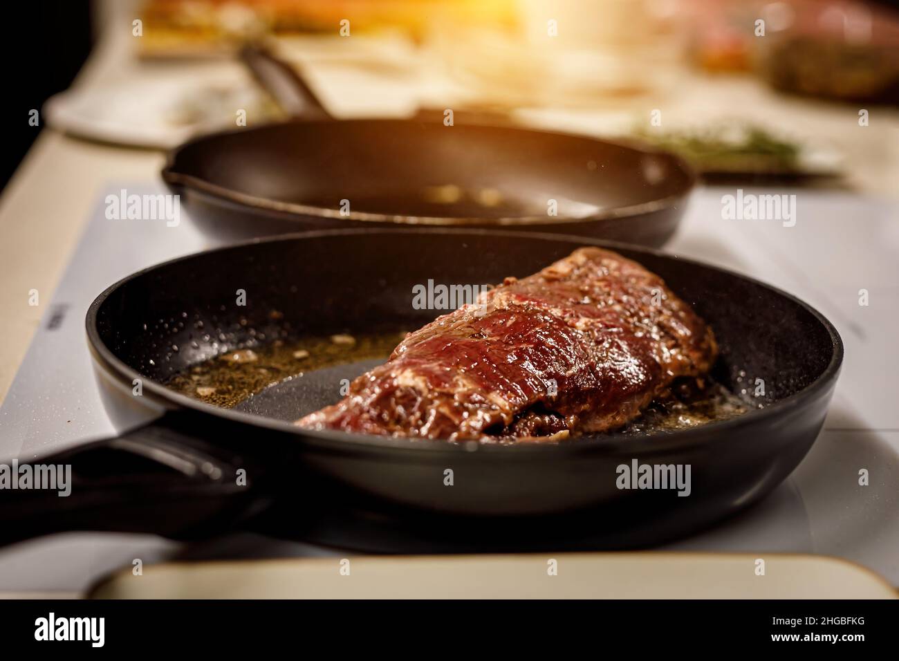 Beef tenderloin fried in a pan Stock Photo Alamy