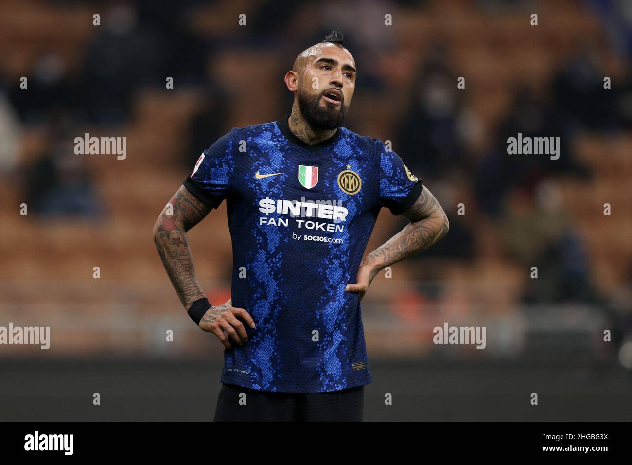 Vidal Inter Milan, Italy. 19th Jan, 2022. Arturo Vidal (FC Internazionale) looks on ...