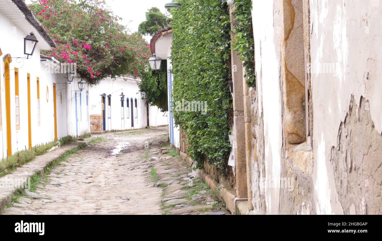 Old stone streets in the city of Paraty, Brazil Stock Photo