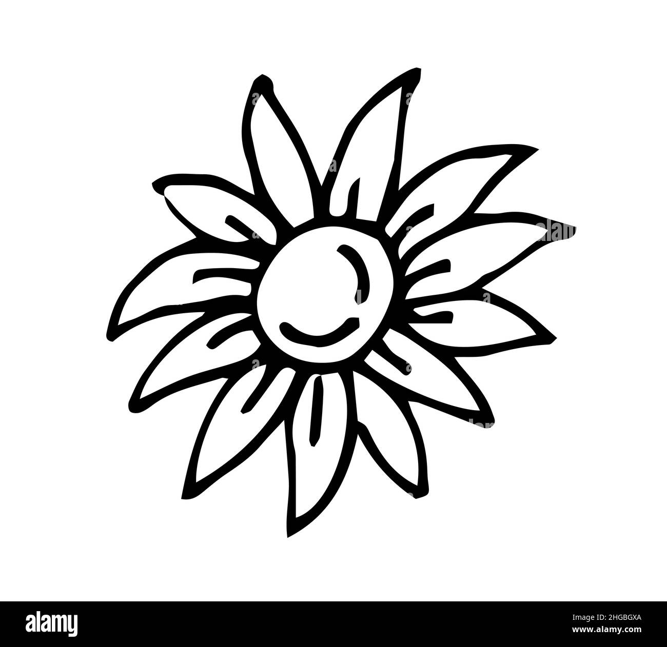 Beautiful funny flower. Cute simple cartoon style. Outline sketch. Hand drawing is isolated on a white background. Vector Stock Vector