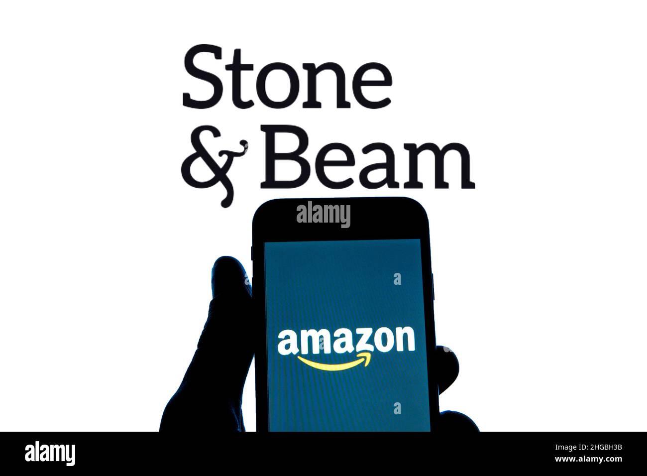 Spain. 12th Jan, 2022. In this photo illustration an Amazon logo seen