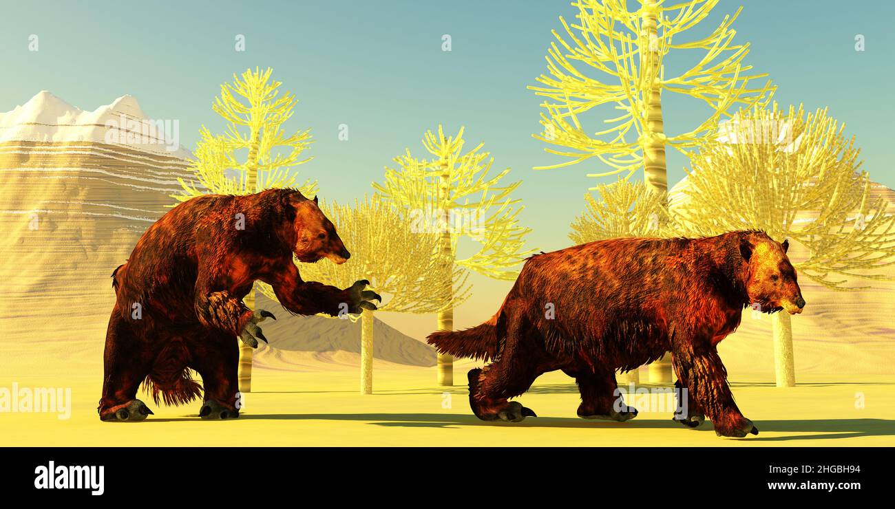 Megatherium was a Giant Ground Sloth that lived in Central and South America during the Pliocene and Pleistocene Periods. Stock Photo