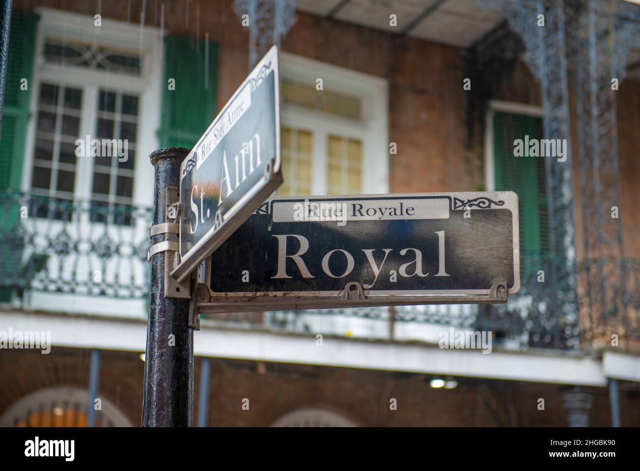 Royal Street road sign at St Ann Street in French Quarter in New Orleans, Louisiana LA, USA. Stock Photo