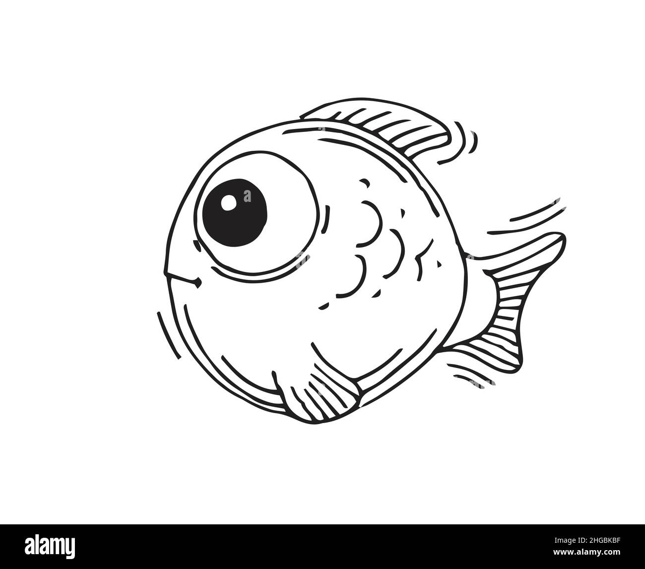 Funny round fish. Cartoon animal character. Underwater world. Outline ...