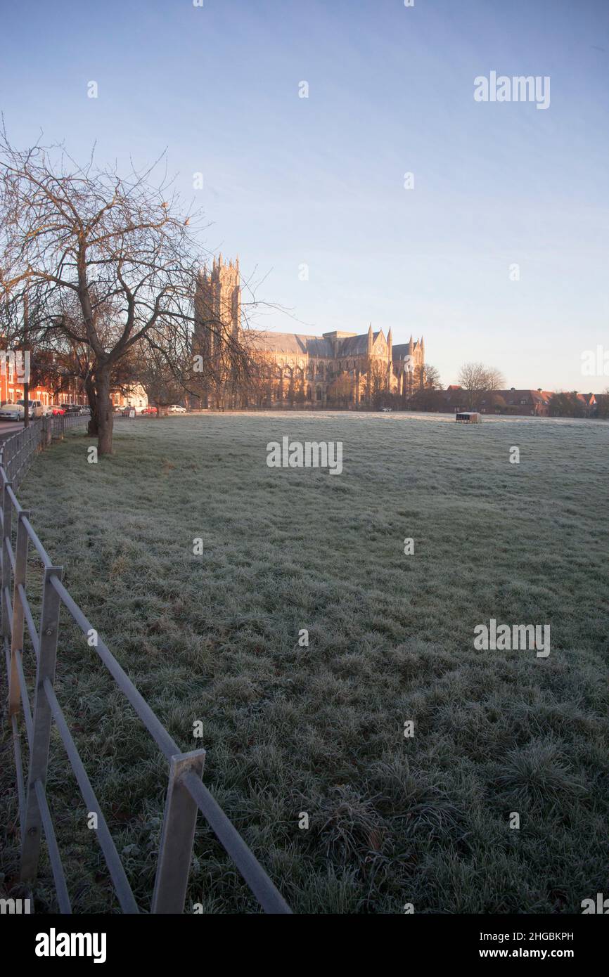 Beverley Minster gothic church 13th century East Yorkshire UK with frost Stock Photo