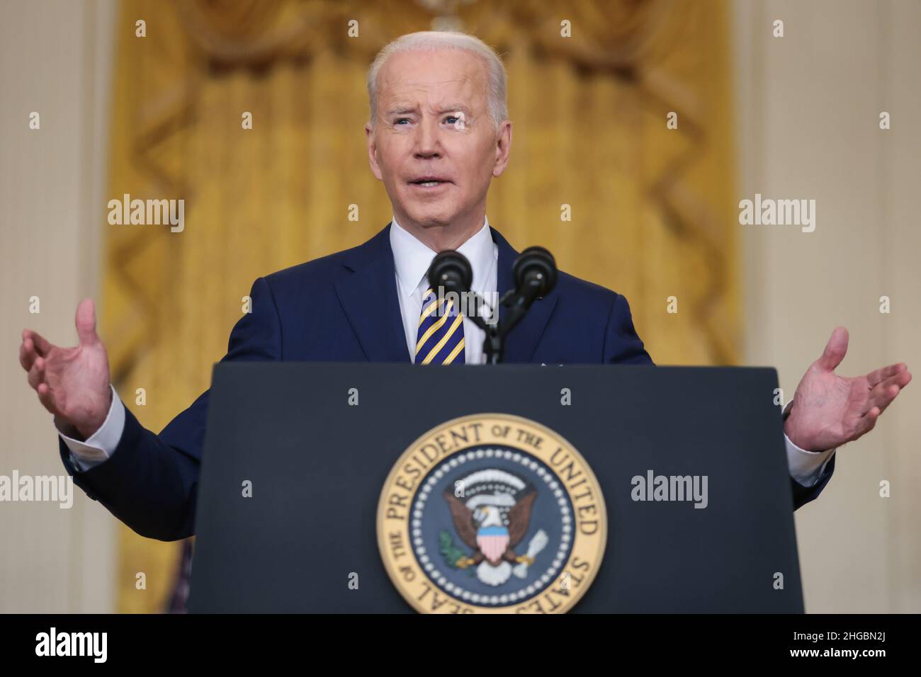 United States President Joe Biden holds a press conference in the East Room of the White House in Washington, DC on Wednesday, January 19, 2022.Credit: Oliver Contreras/Pool via CNP /MediaPunch Stock Photo