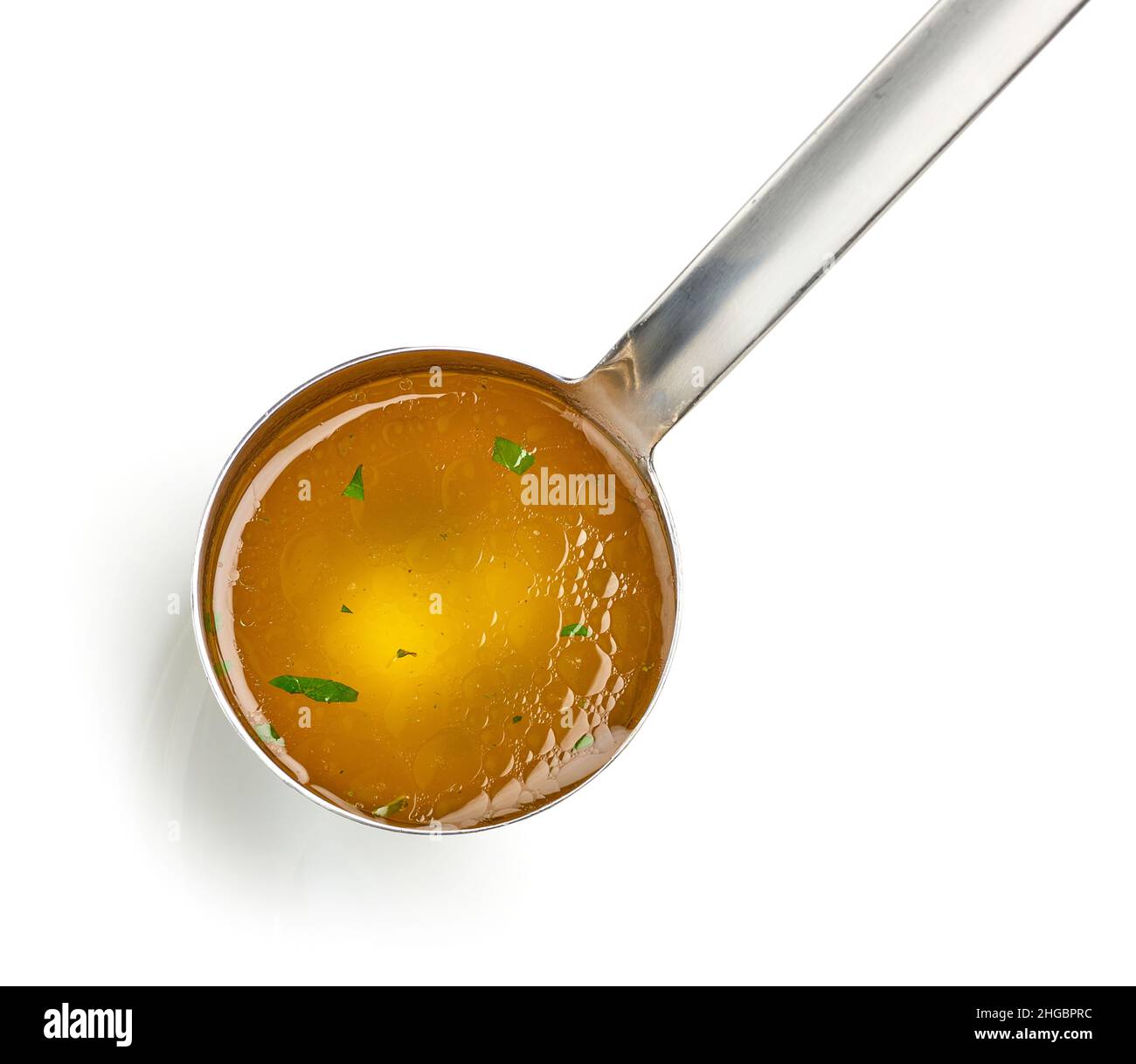 chicken broth ladle isolated on white background, top view Stock Photo