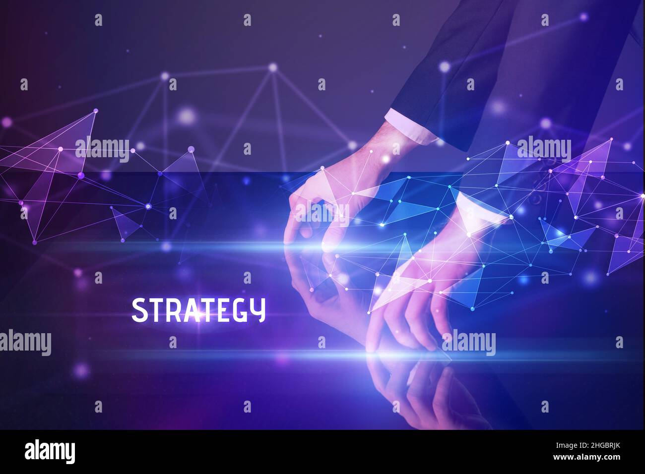 Businessman touching huge screen concept Stock Photo