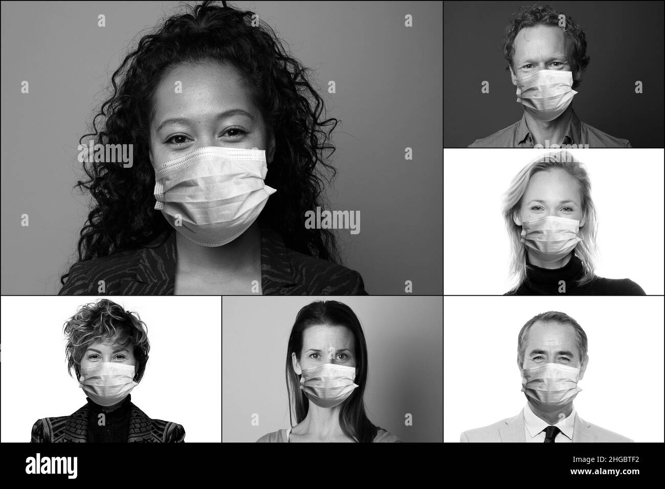 Woman wearing medical face mask Black and White Stock Photos & Images ...