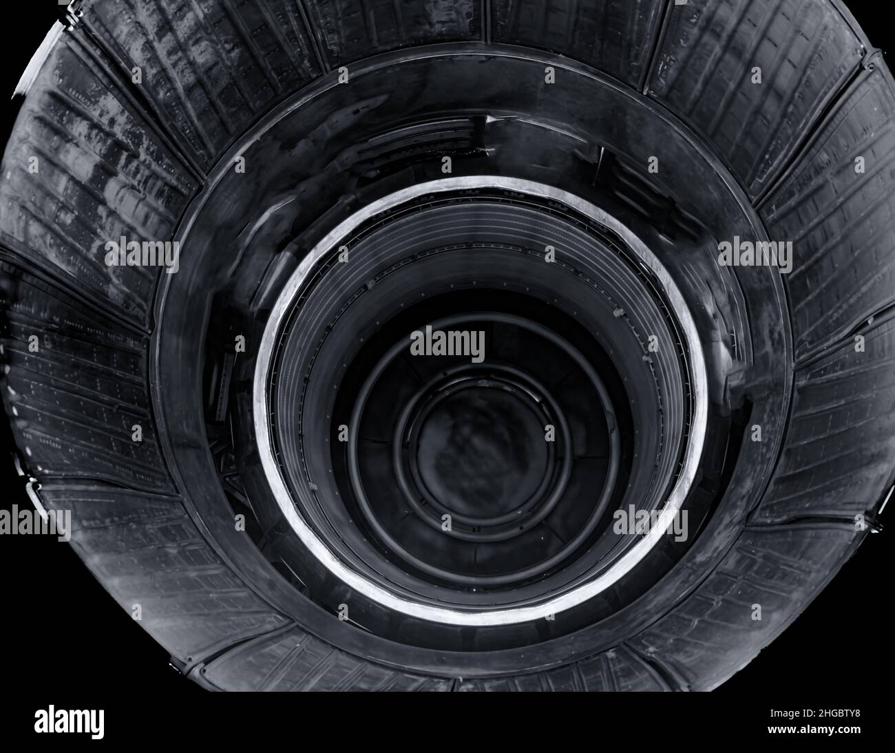 A-12 Spy Plane (decommisioned) on display made for an interesting Infrared B&W Abstract image.  This is the plane's jet exhaust. Stock Photo