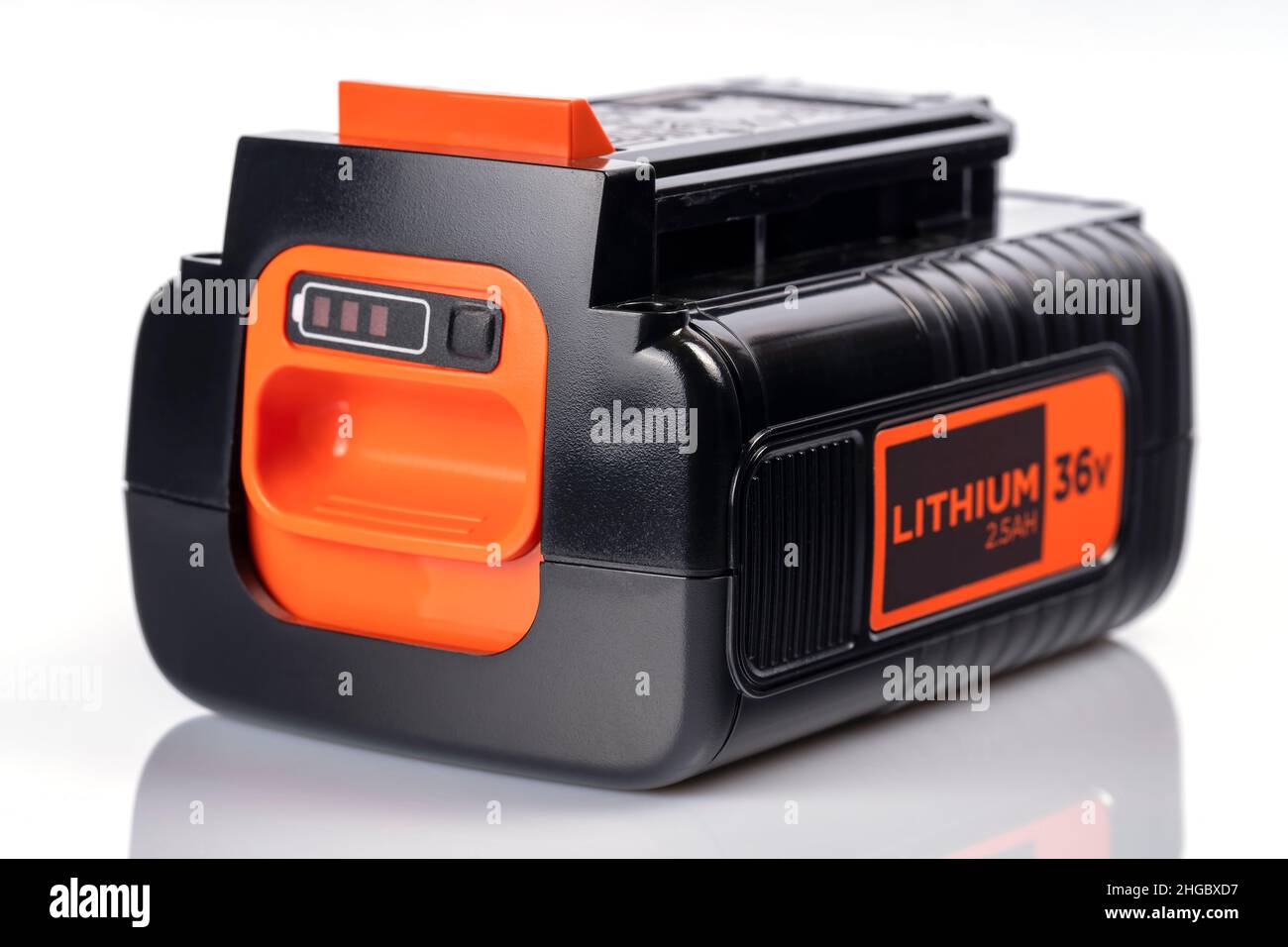 Black and Decker 36V 2.5AH lithium battery isolated on white. Photo taken  on January 19, 2022 in Spain Stock Photo - Alamy