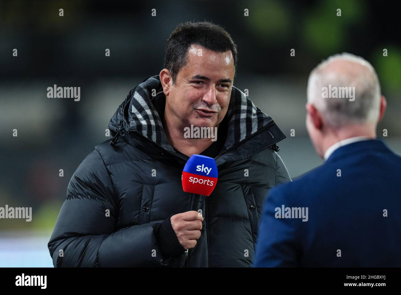 Acun Ilicali is interviewed by SkySports before the game as his new ownership of Hull City FC is announced Stock Photo