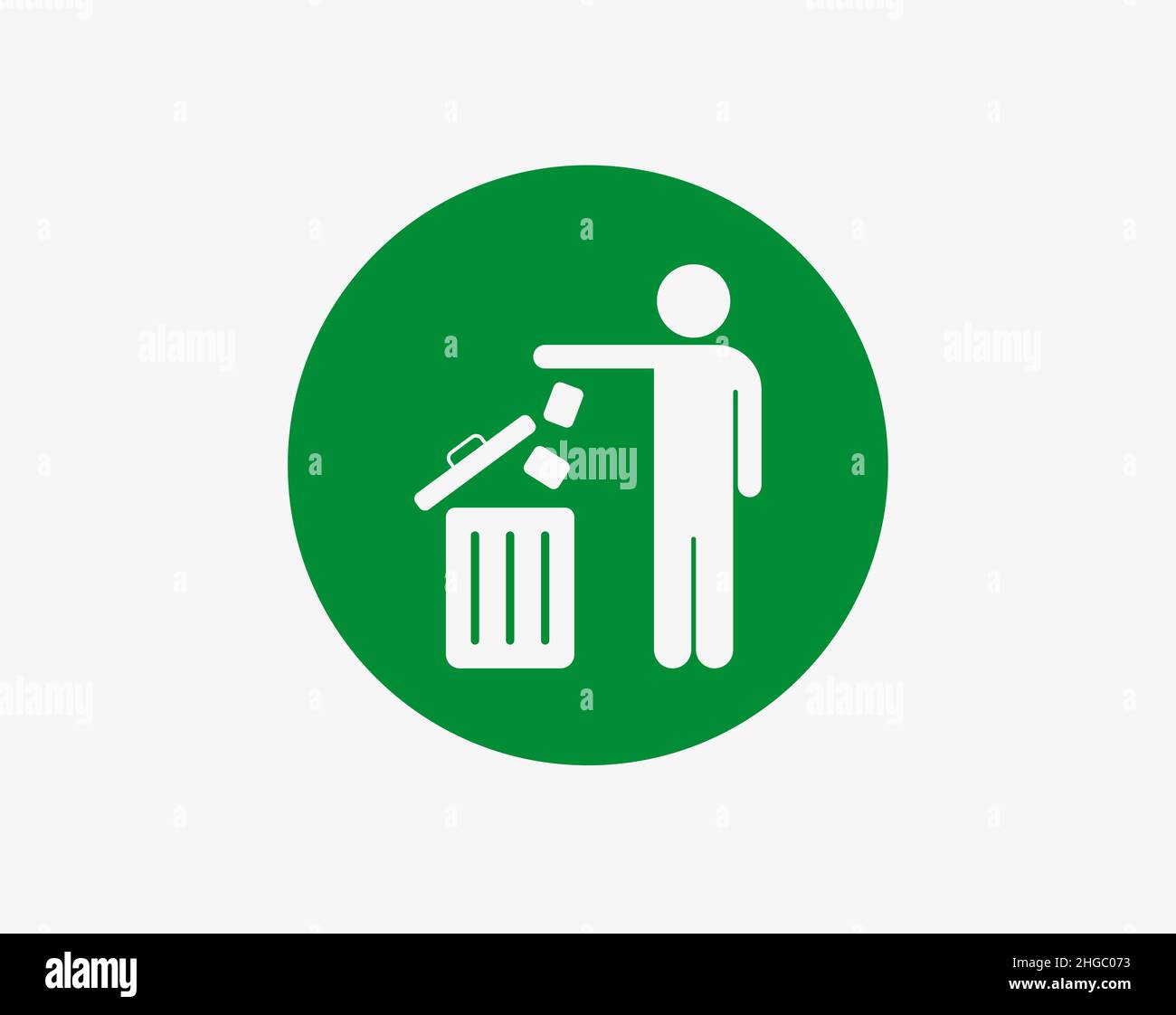 Man throwing away trash green circle vector icon Stock Vector Image