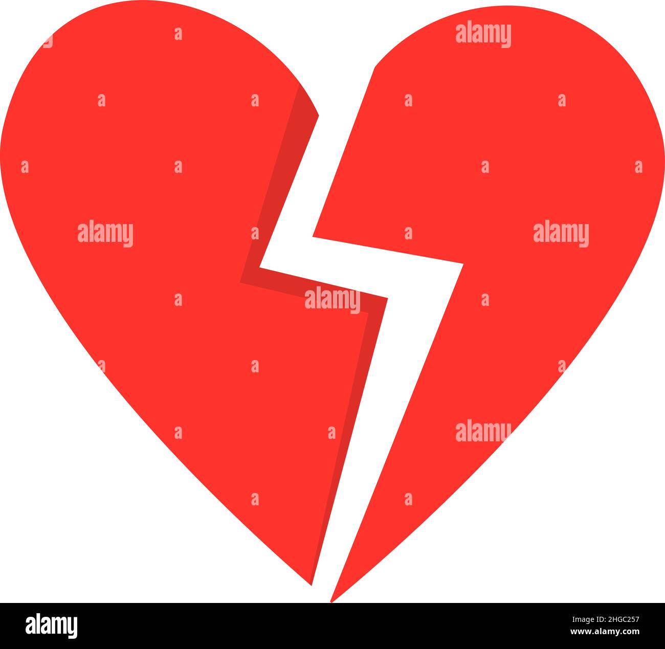 Red Broken heart. Divorce concept, Illustration in flat cartoon style isolated on white Stock Vector